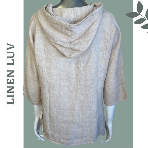 Linen Luv Zipper Front Hooded Jacket Front Pockets Natural Unlined - Picture 4 of 7